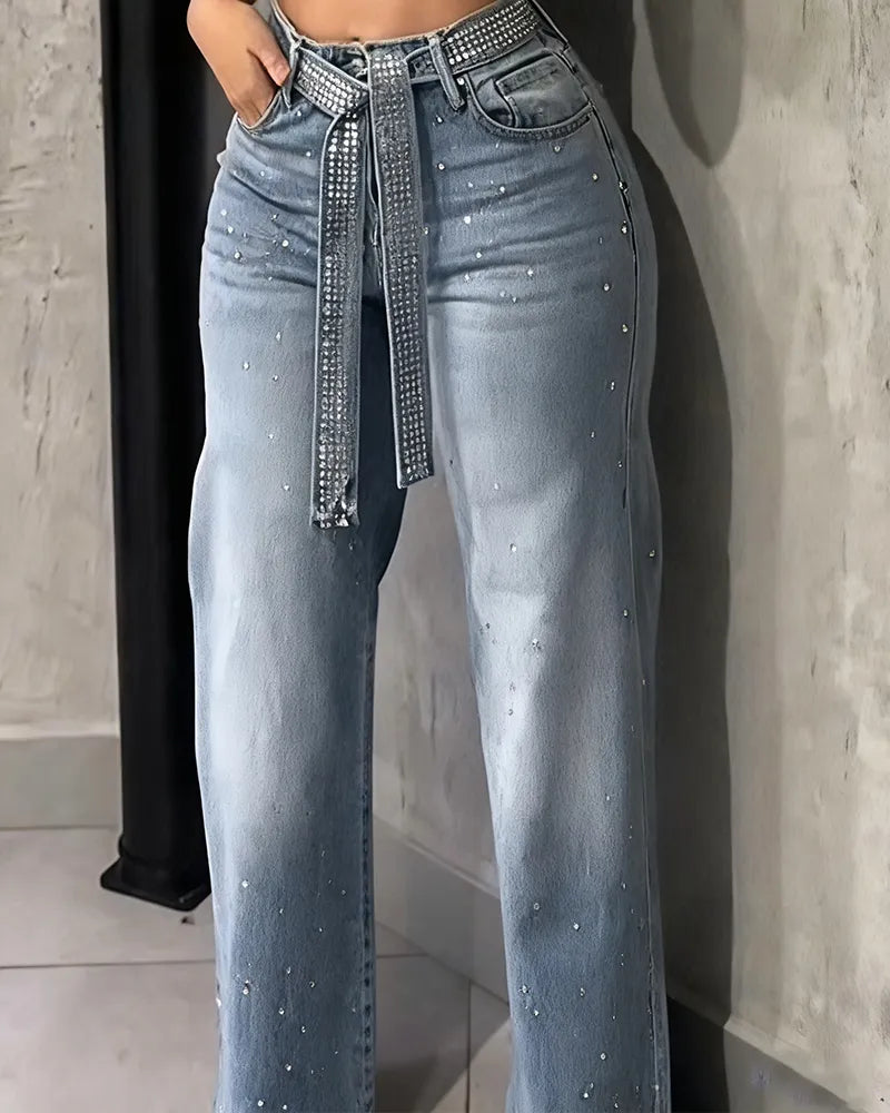 Jeans rectos con incrustaciones