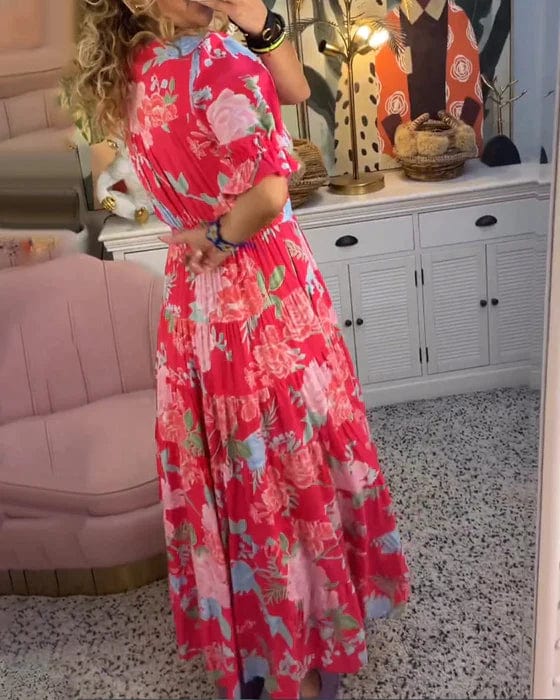 Vestido cómodo con escote en pico y bolsillos