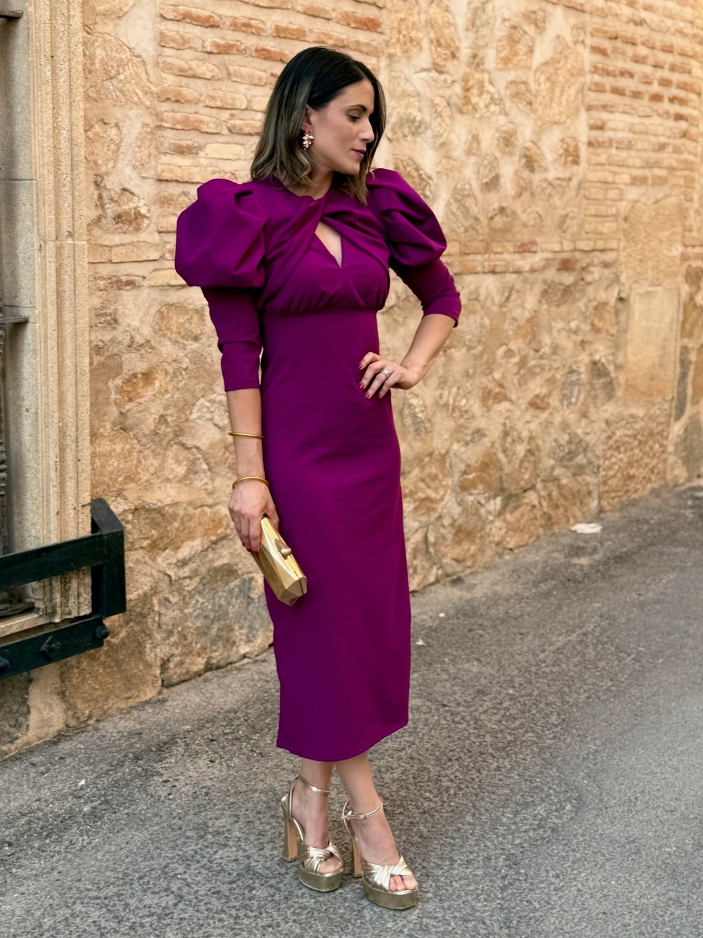 Vestido manga abullonada buganvilla | Sicilia - Alalá Moda Mujer