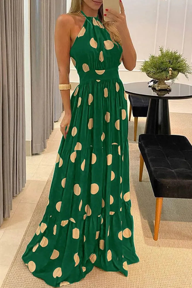 Vestido Halter con Estampado de Lunares