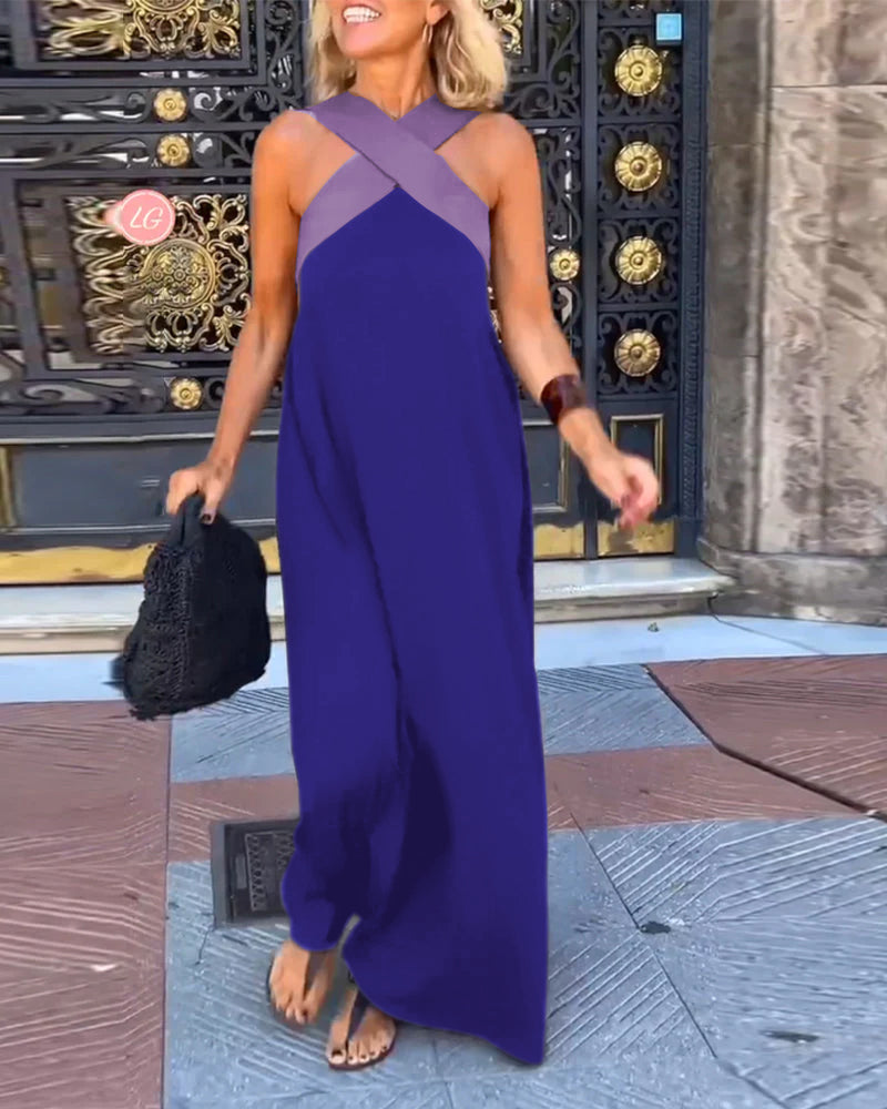 Vestido sin mangas con cuello halter cruzado