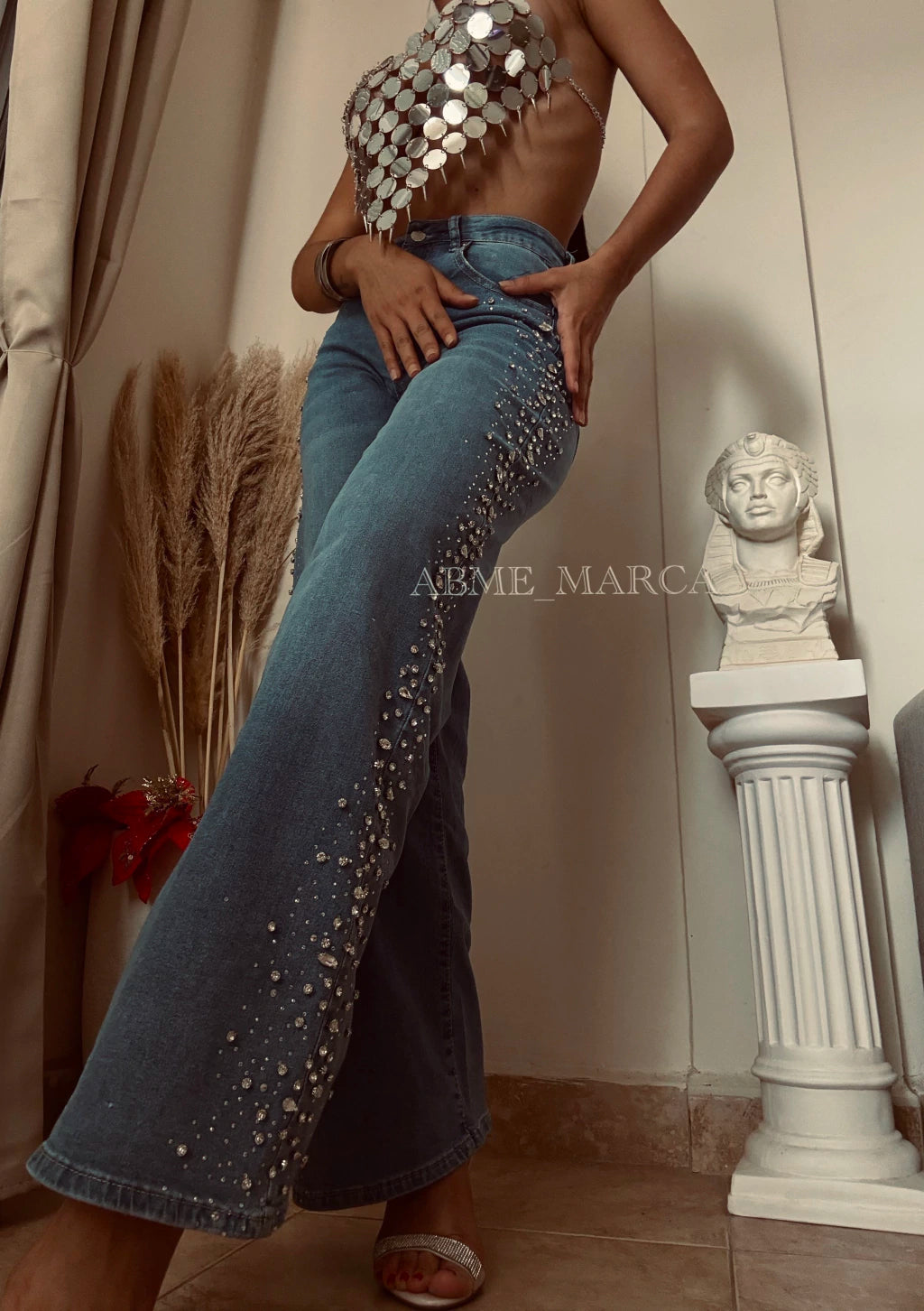 Vaqueros Pierna ancha Pedrería Brillos