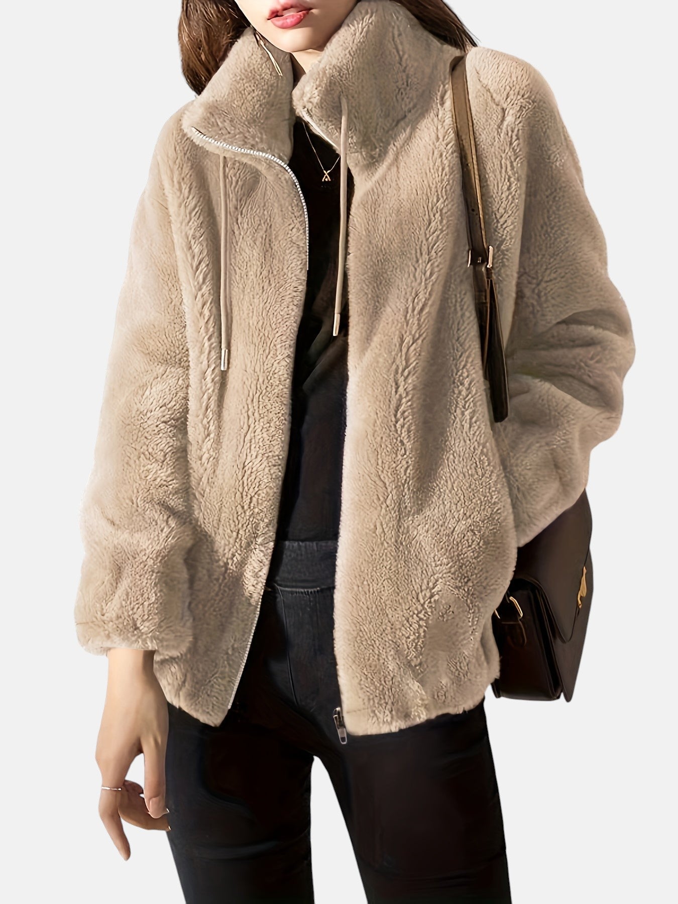 Chaqueta de Pelo con Cuello Envolvente