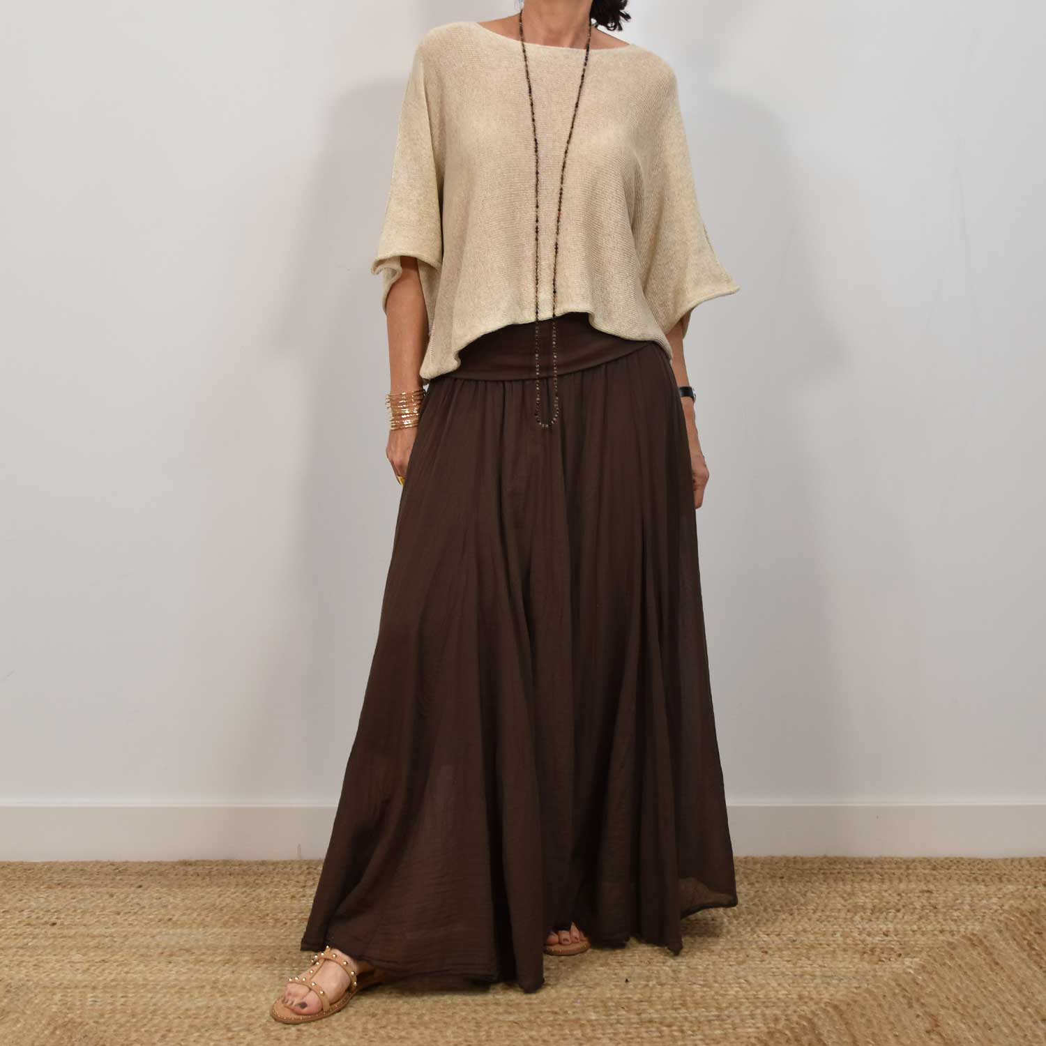Falda Larga Boho Marrón